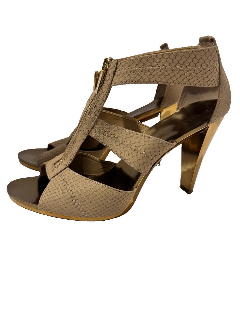 MICHAEL Michael Kors Berkley T-Strap Sandals Nude Snake Embossed Leather Sz 11